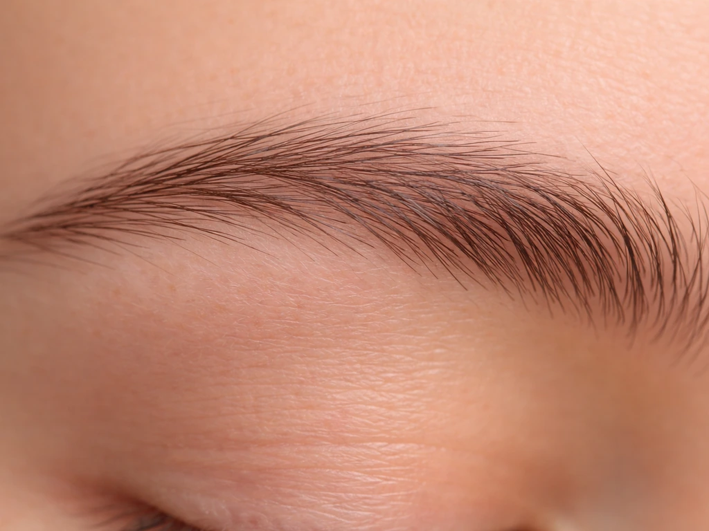 Macro view of one eyebrow showing hairs of different lengths growing from the same brow area.