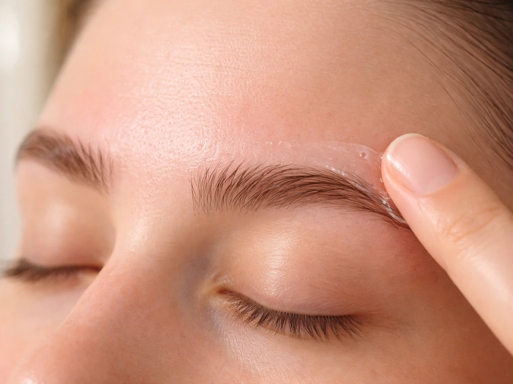 Close-up of aloe gel gently applied around irritated eyebrows with redness calming on the skin.