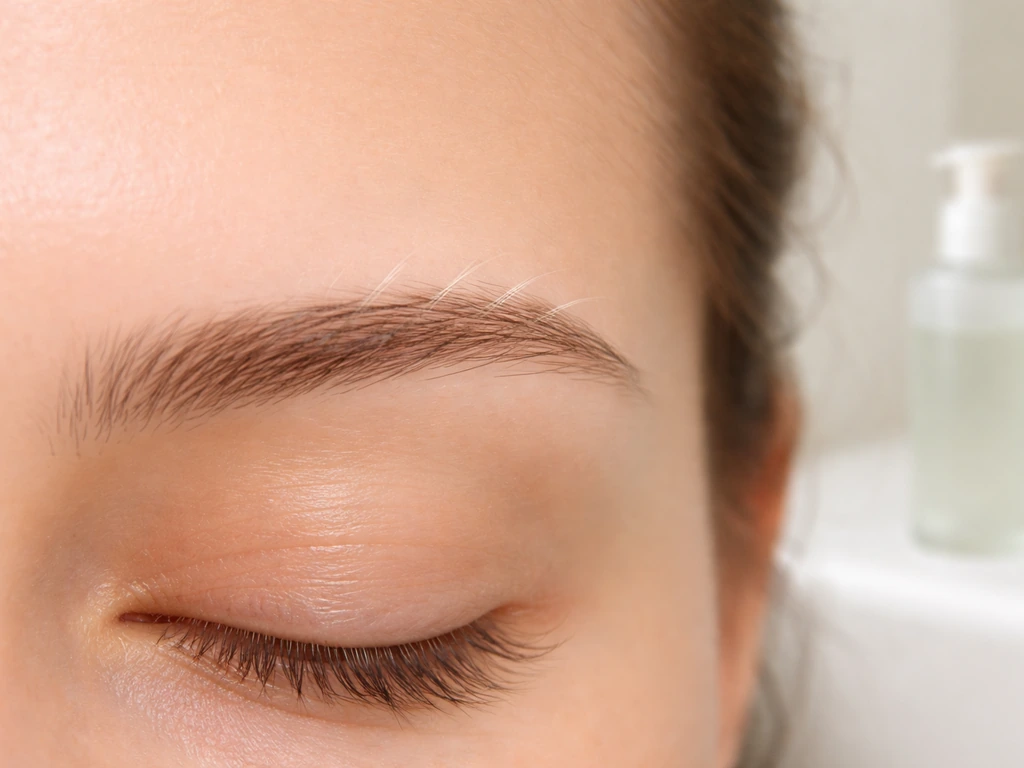 Close-up of eyebrows in natural light, with subtle regrowth progression over a few months implied.