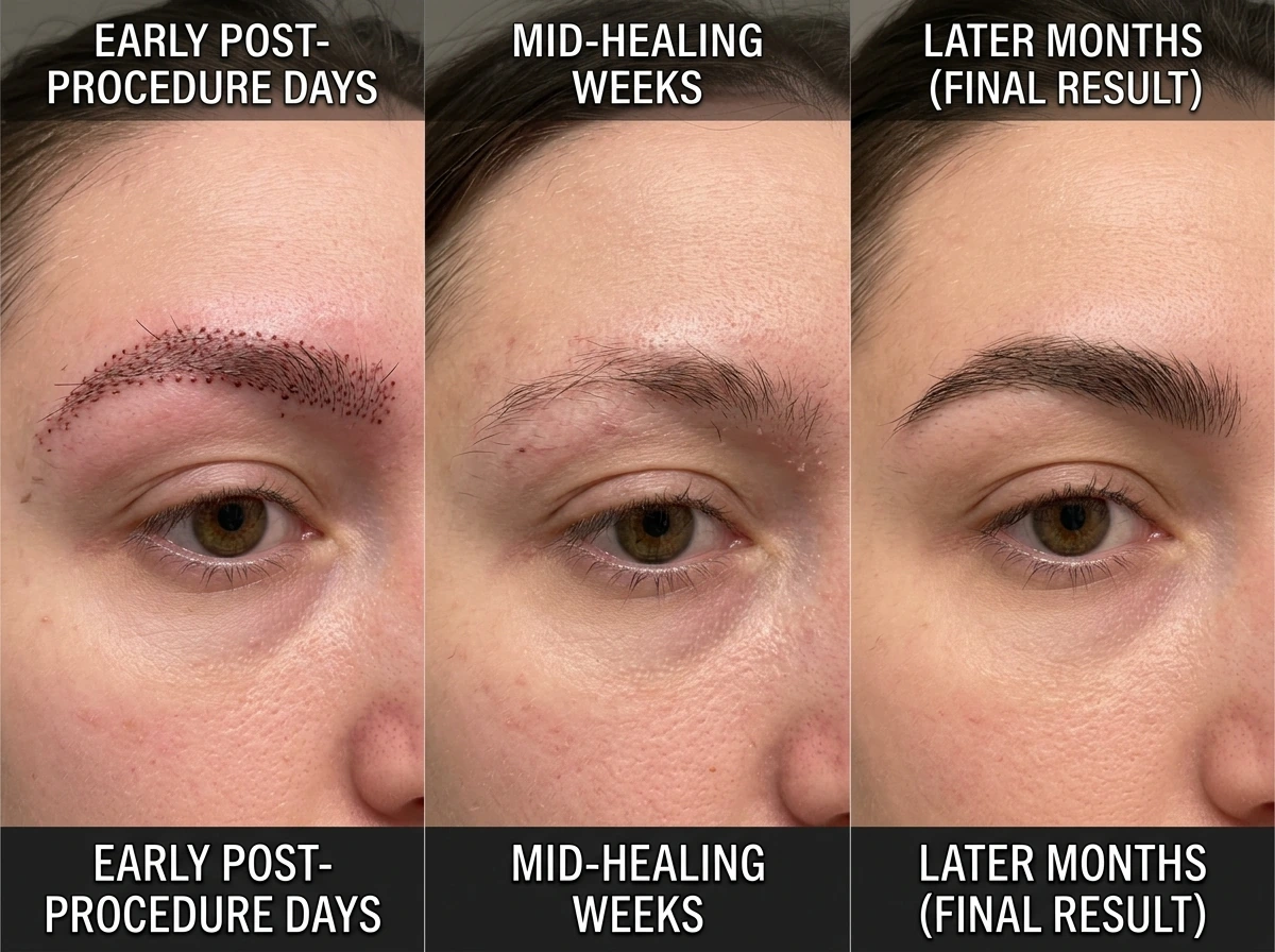 Eyebrow transplant timeline from early healing to visible new growth