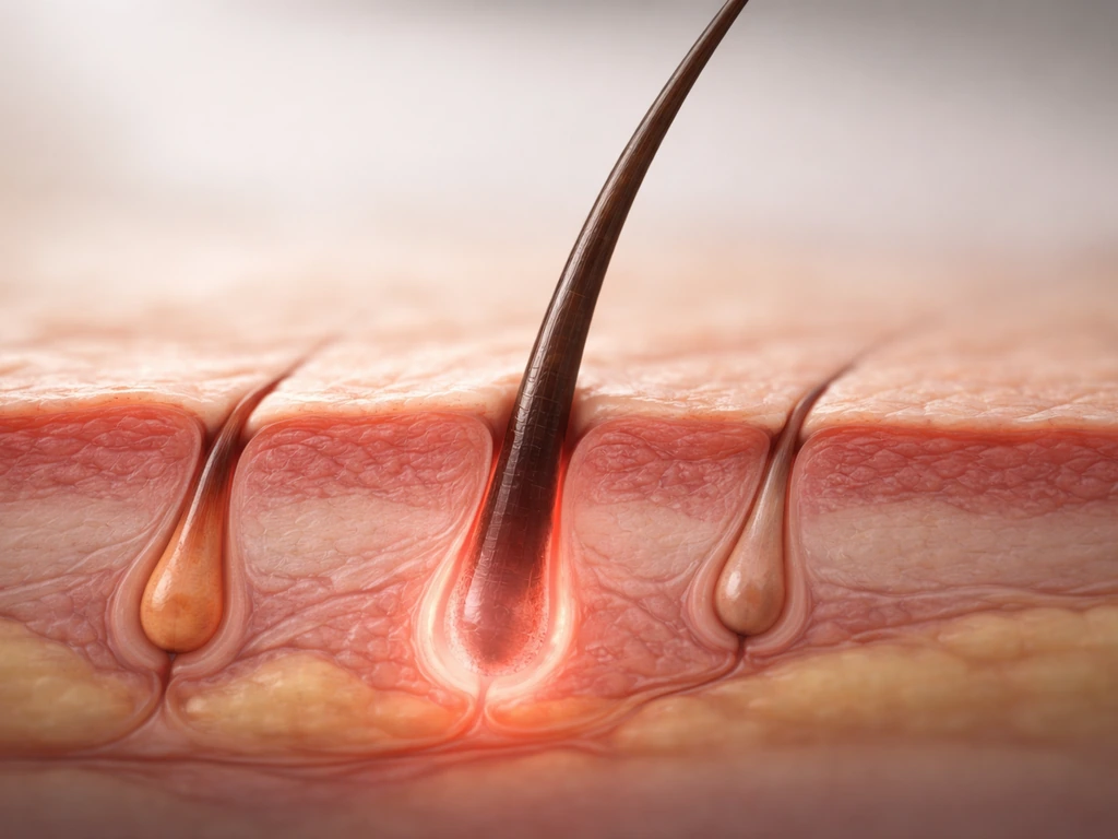 Minimal macro view of a single eyebrow follicle showing active, transition, and resting stages without any text.