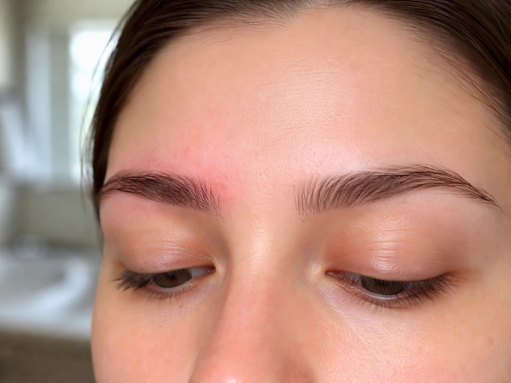 Close-up of brows showing mild redness and irritation next to a calmer, normal area.