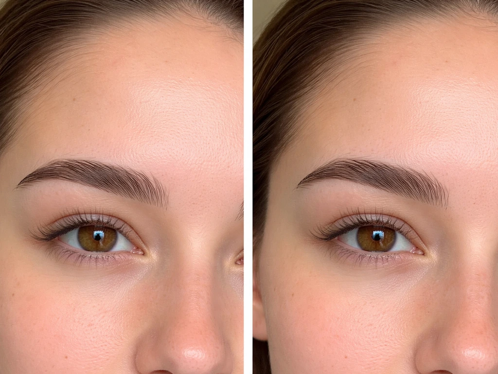 Split-screen close-up of two uneven eyebrows: one sharply cleaned, the other slightly fuller.