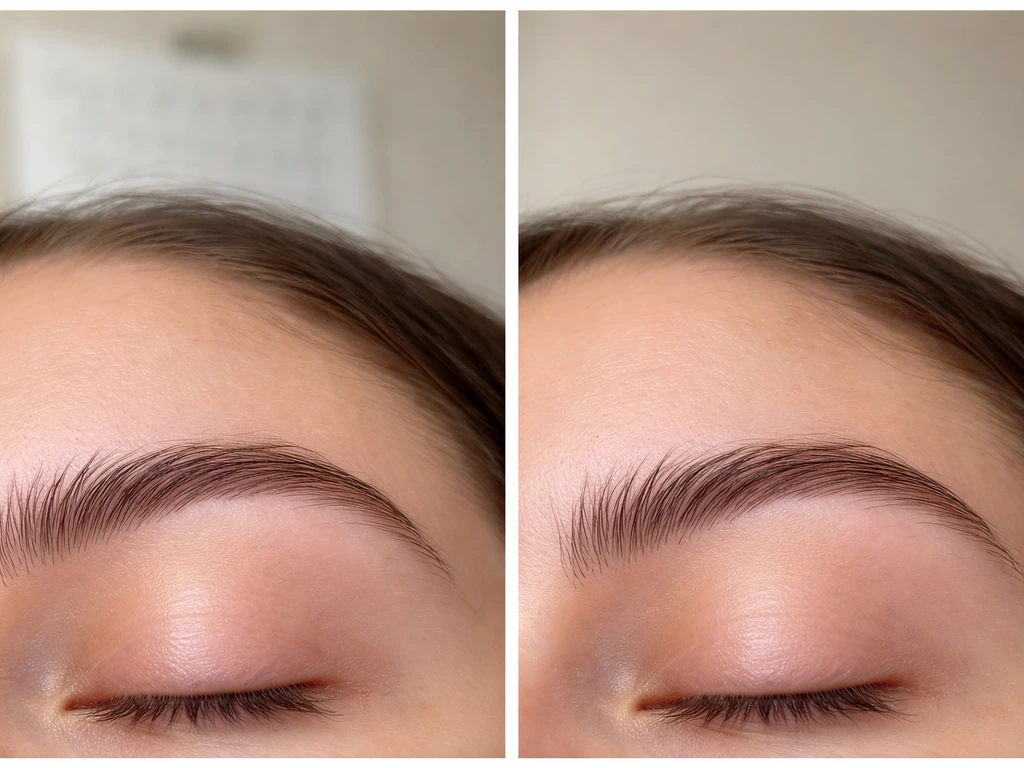 Two adjacent eyebrow close-ups showing unchanged brows over a short 3-day window versus longer growth time.