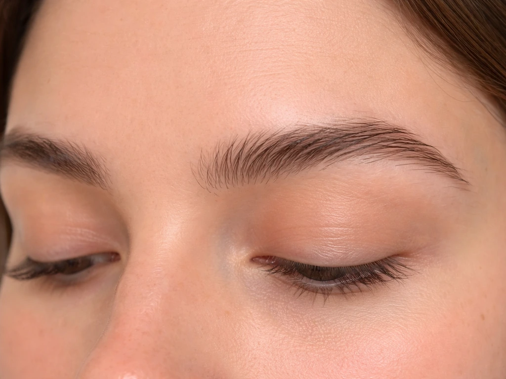 Close-up of eyebrows showing sparser outer tails and fuller regrowth-like effect under natural light.