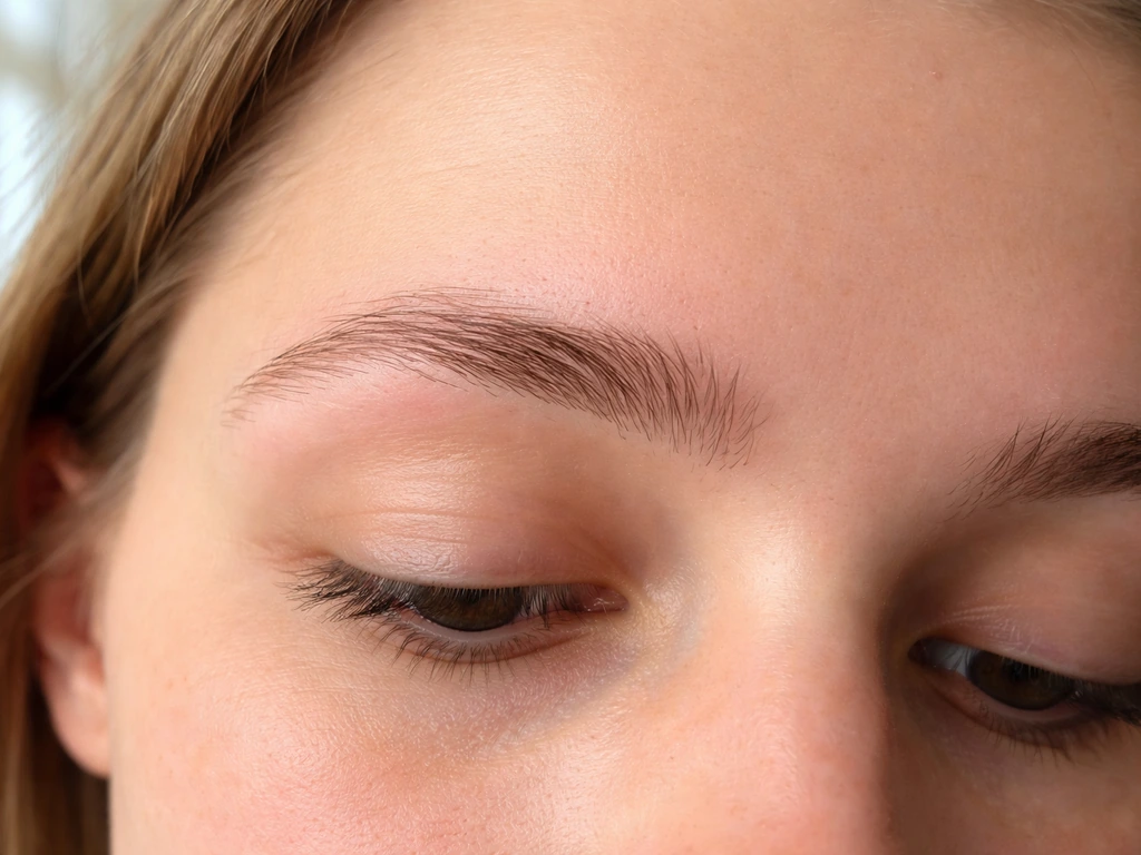 Close-up of uneven eyebrows with patchy areas after bad wax, showing regrowth concern