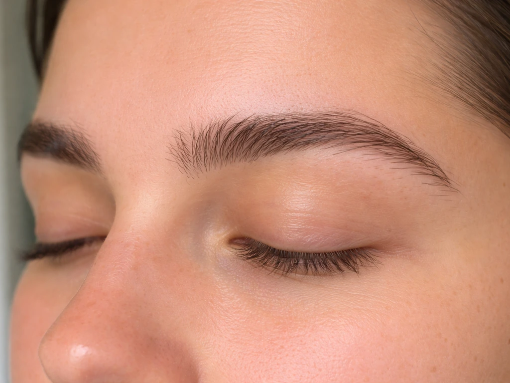 Close-up of anonymous eyebrows in a grow-out stage with subtle stubble and neatly groomed shape.