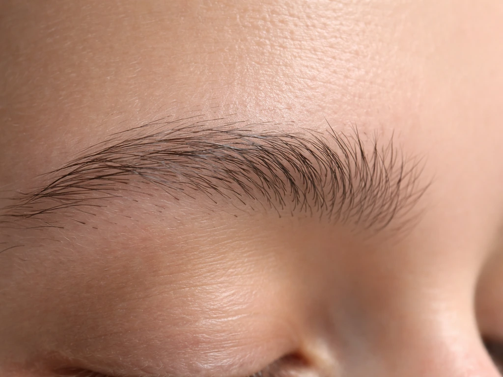 Close-up of an eyebrow area with short stubbly regrowth, softly lit with a simple clean background.