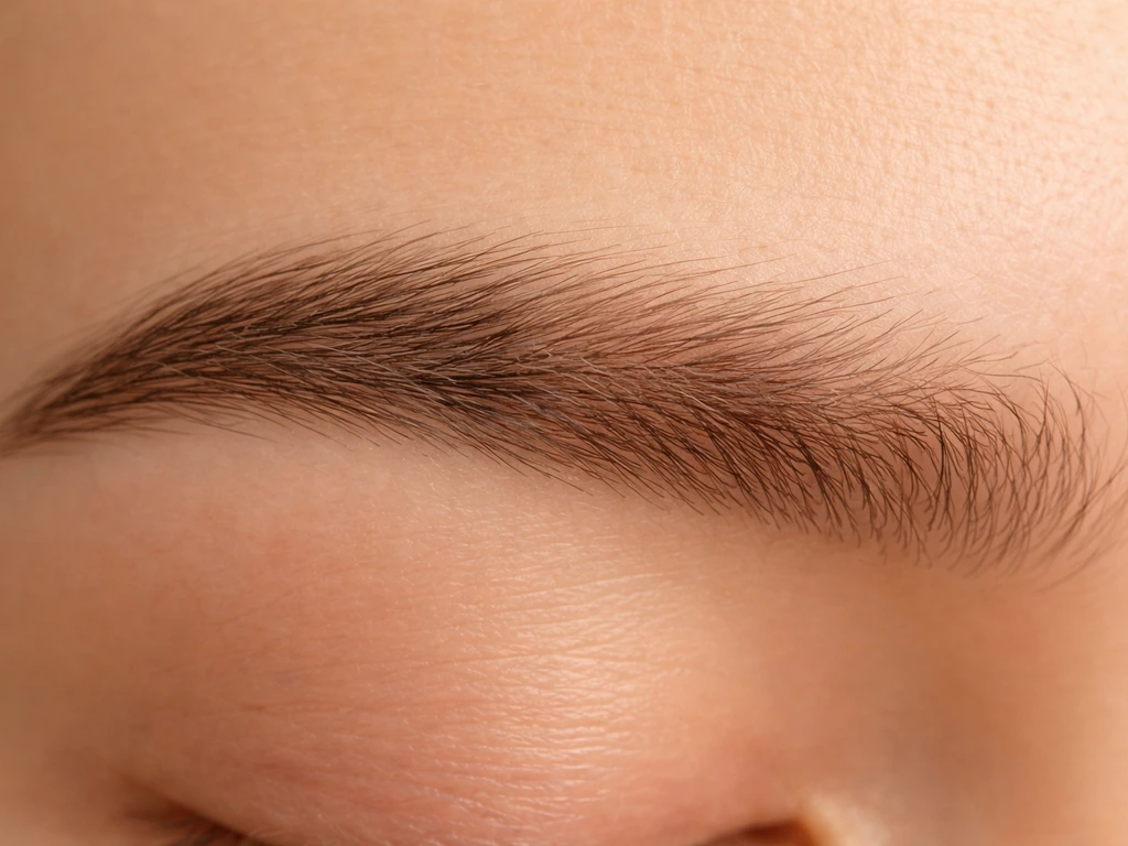 Macro photo of an eyebrow with three subtly different shaded zones indicating hair growth cycle phases.