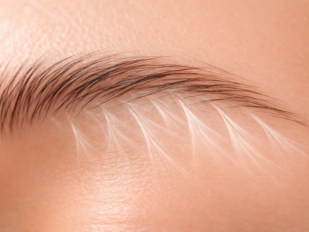 Close-up composite showing eyebrow hair growth directions from follicle axes on skin.
