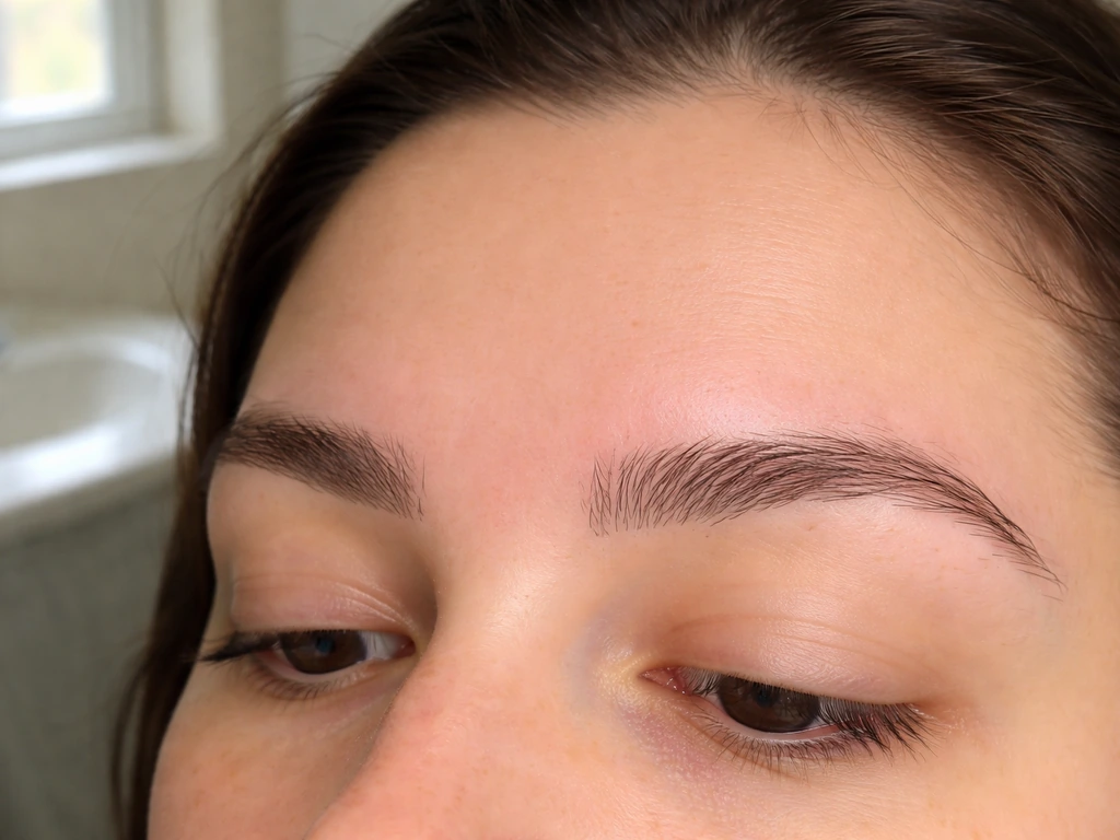 Close-up of eyebrows showing mild post-wax redness and early regrowth starting to take shape.
